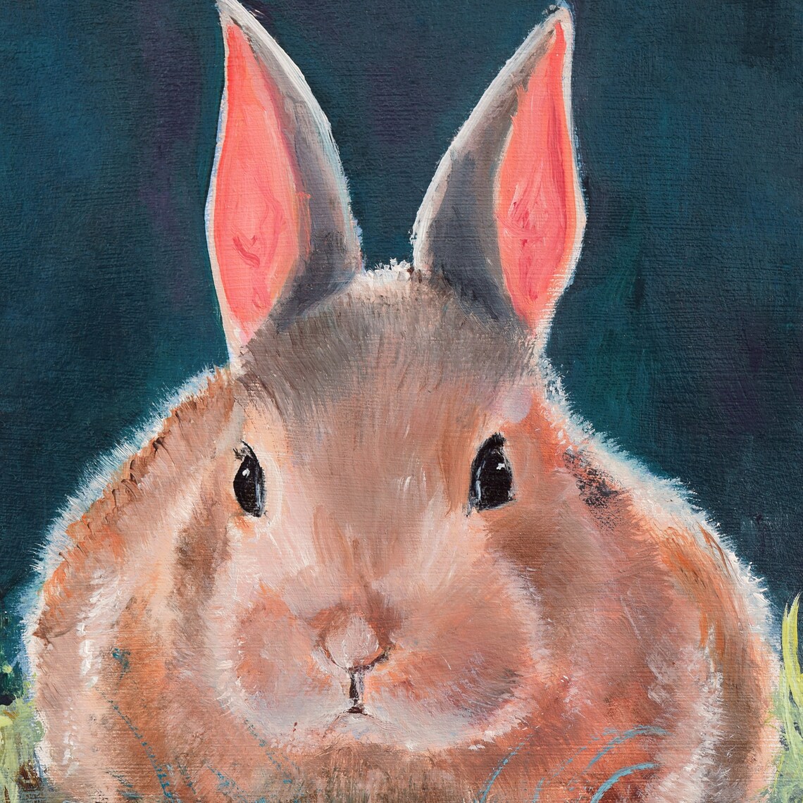 Cute Baby Bunny Peeking Straight Out of the Green Grass Poster - Image 2
