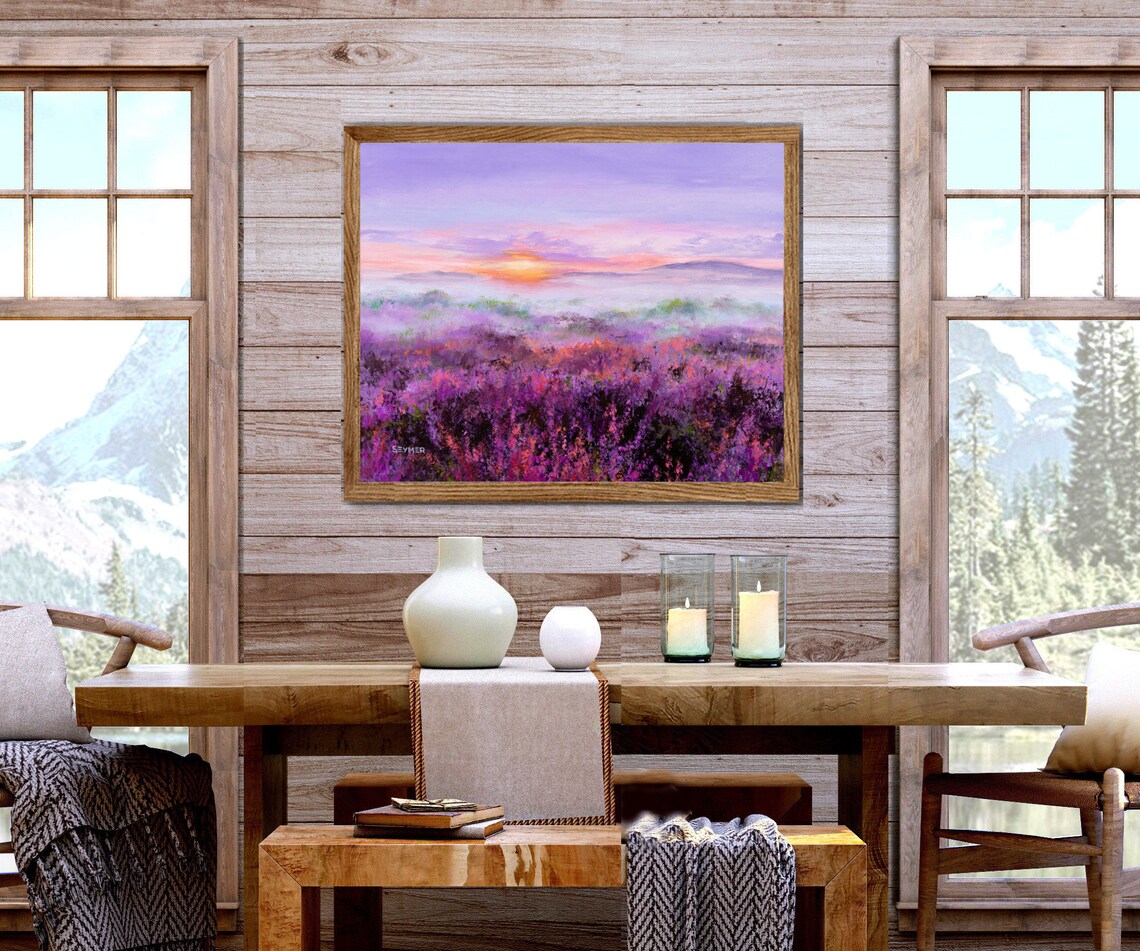 Purple Flowers Field Art Print, Pink Heather Meadow - Image 5