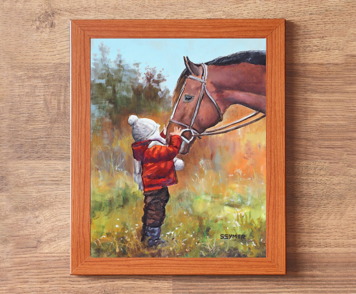 Small Toddler in a Red Coat Petting a Gentle Brown Horse Poster - Image 4