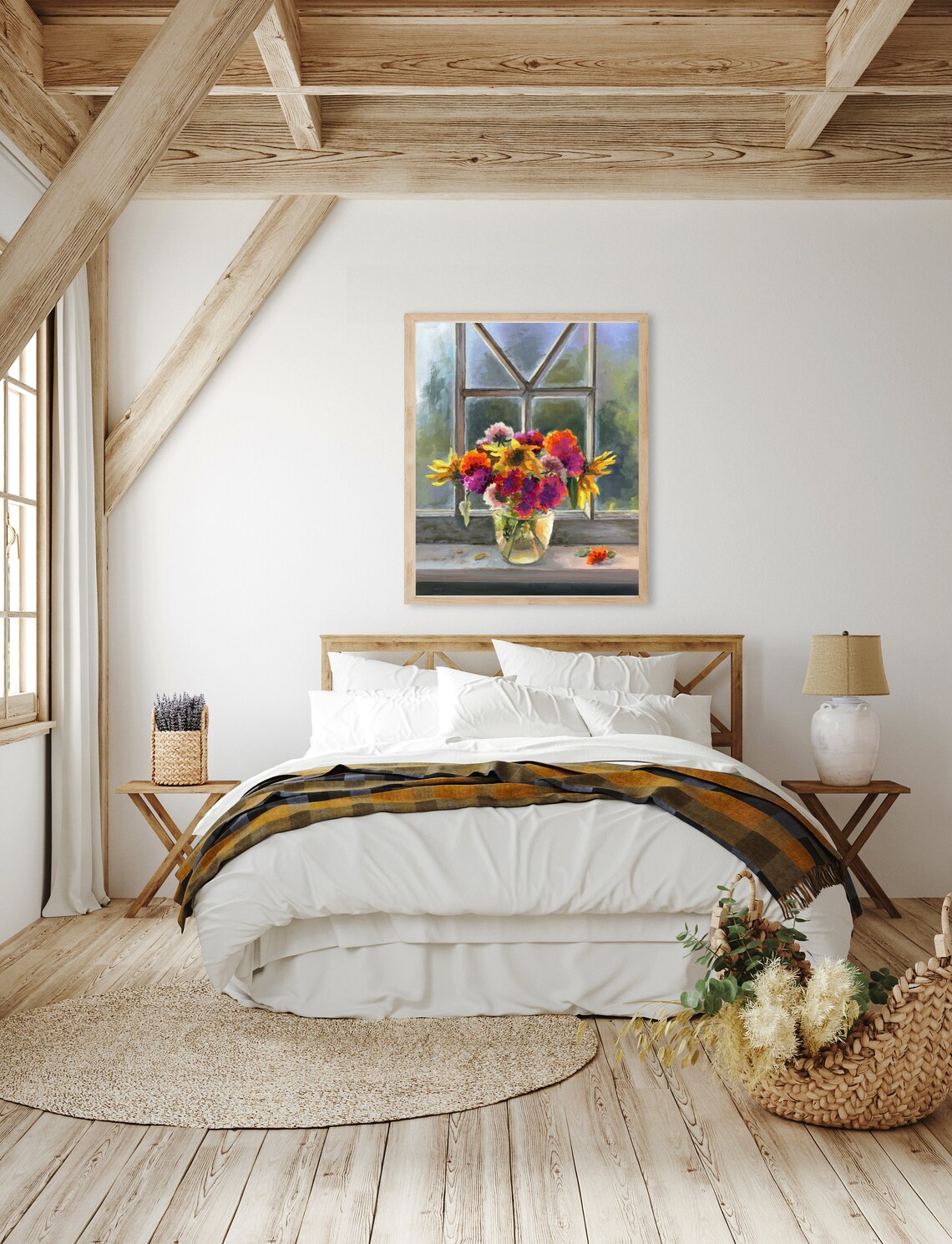 Marigold Bouquet Window Vase Colorful Still Life Oil Painting Poster - Image 3
