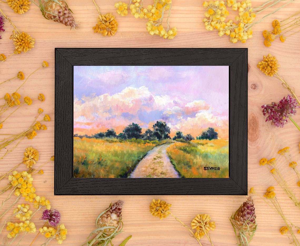Countryside Painting Original Path Trees Clouds Artwork Alabama Landscape Oil Painting Summer Scene Mini Art Framed Cabin Decoration - Image 6