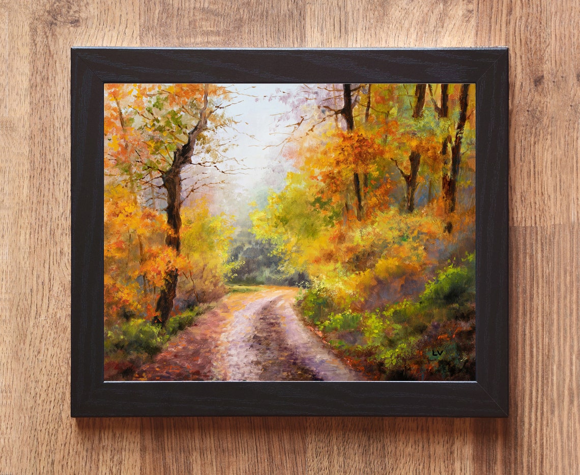 Autumn Forest Road Golden Fall Foliage Dreamy Oil Painting Poster
