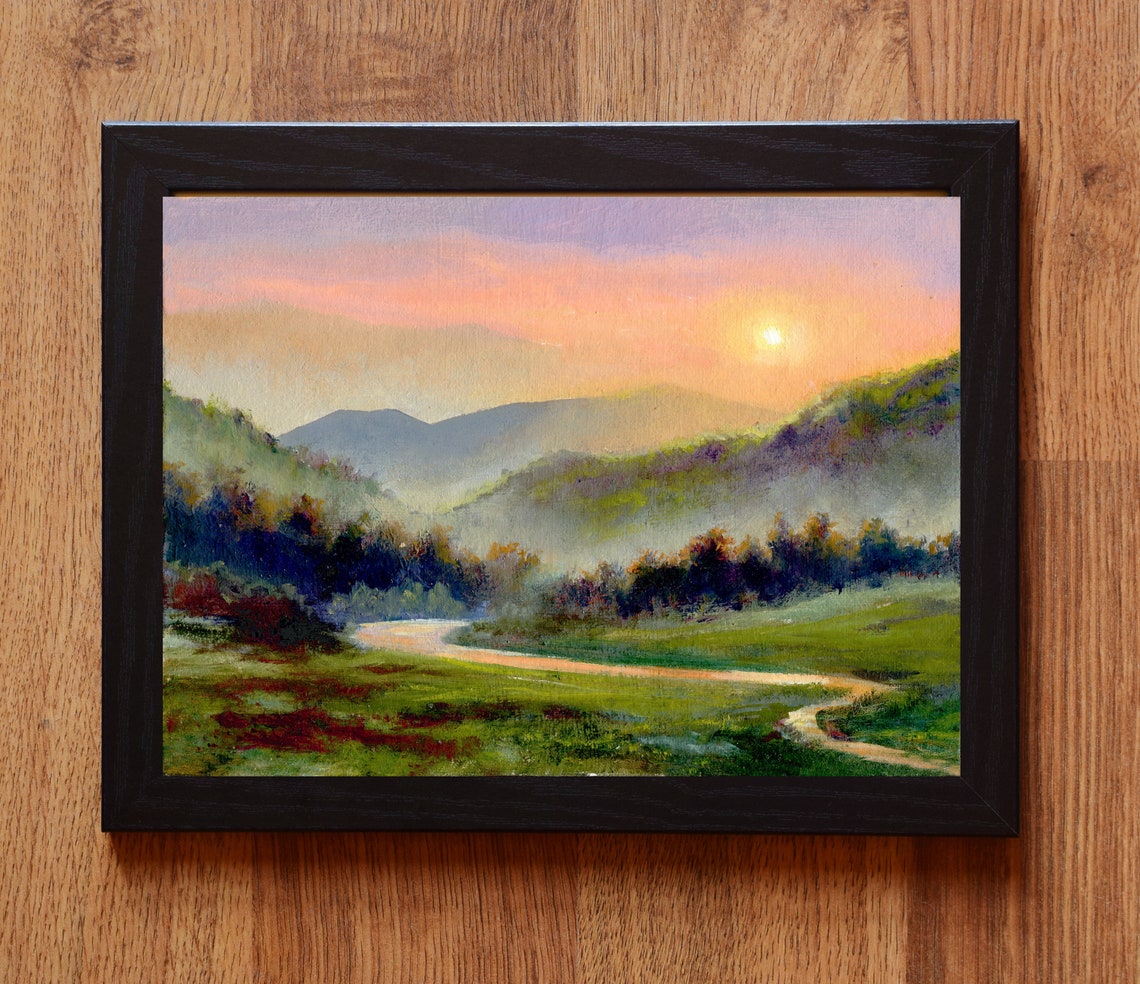 Misty Landscape Original Oil Painting Foggy Panoramic Scene Misty Mountains And Road Valley Art Hazy Nature Wall Art Foggy Forest Artwork - Image 6