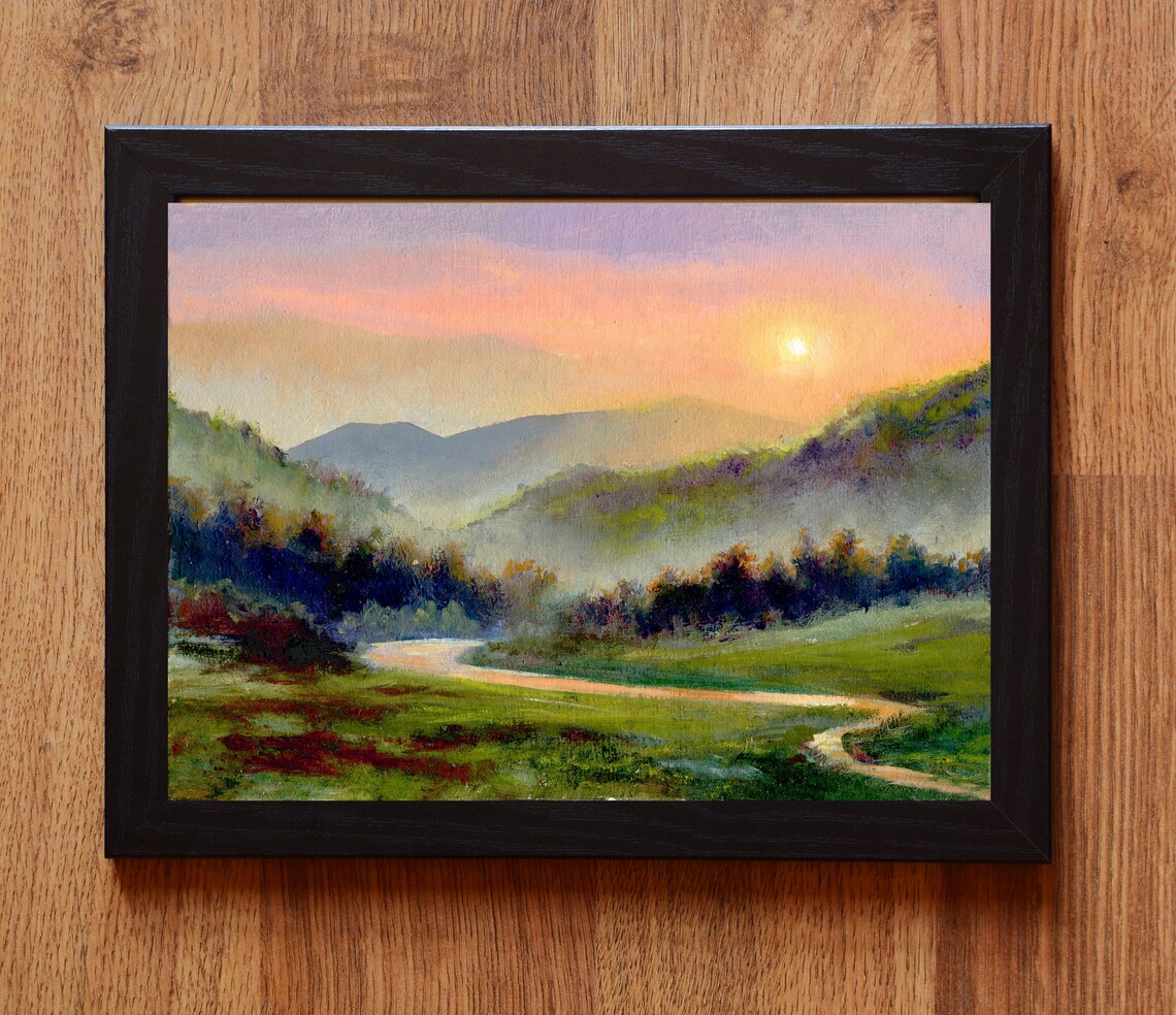 Misty Mountain Valley at Sunrise with a Winding Country Road Poster - Image 6