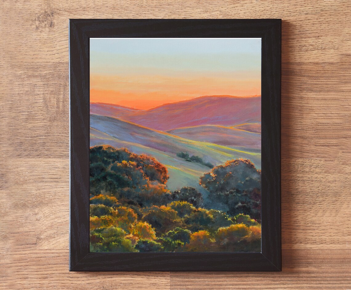California Hills Sunset Landscape Oil Painting Art Print - Image 4
