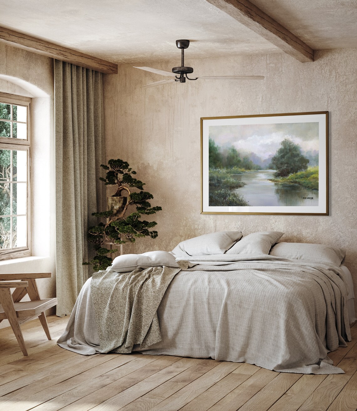 Vintage Landscape Art Print, Neutral Country River - Image 5