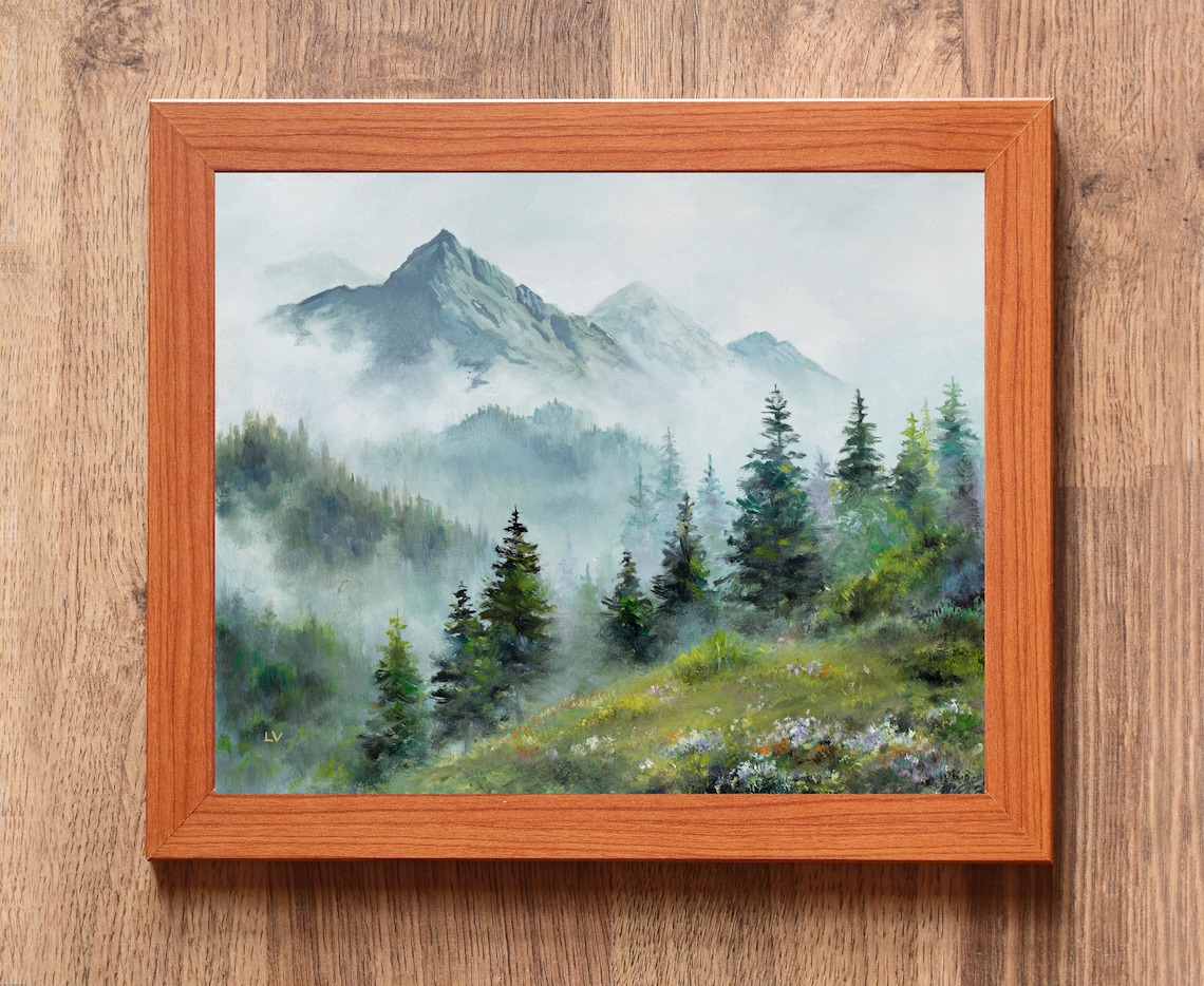 Misty Mountains Pine Trees Art Print, Washington Wilderness - Image 4