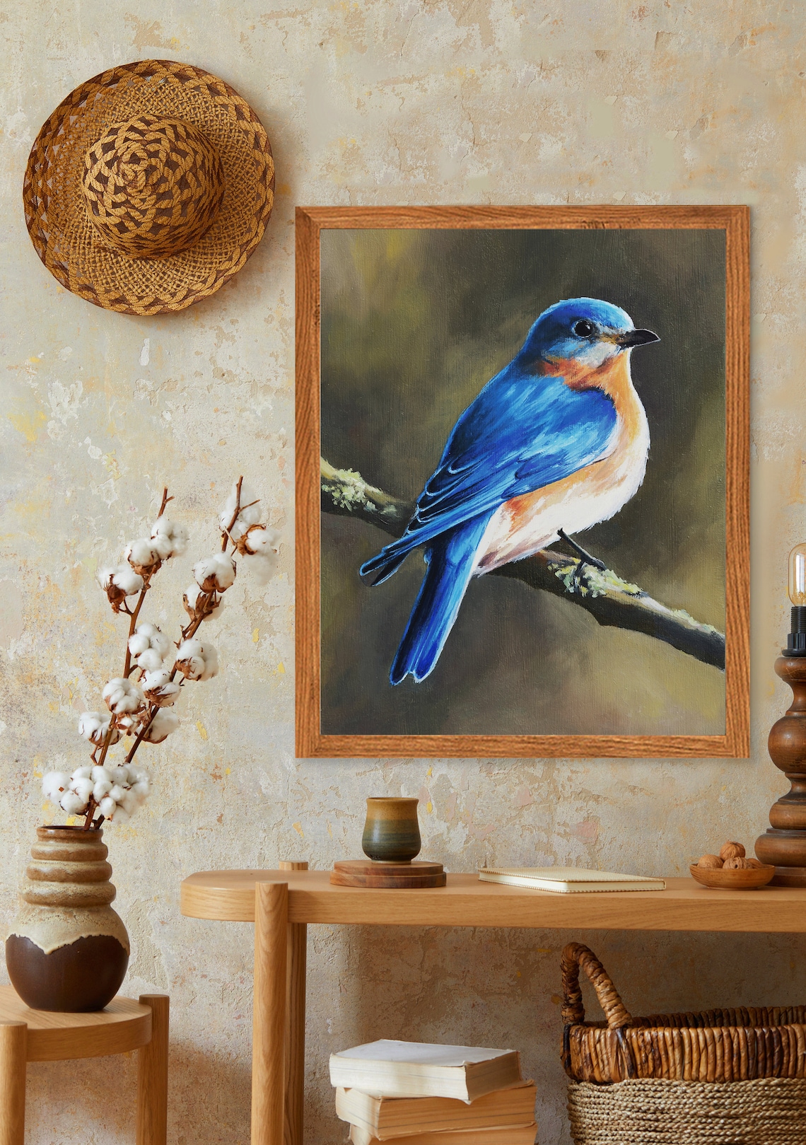 Eastern Bluebird Resting on a Branch Oil Painting Bird Poster - Image 6