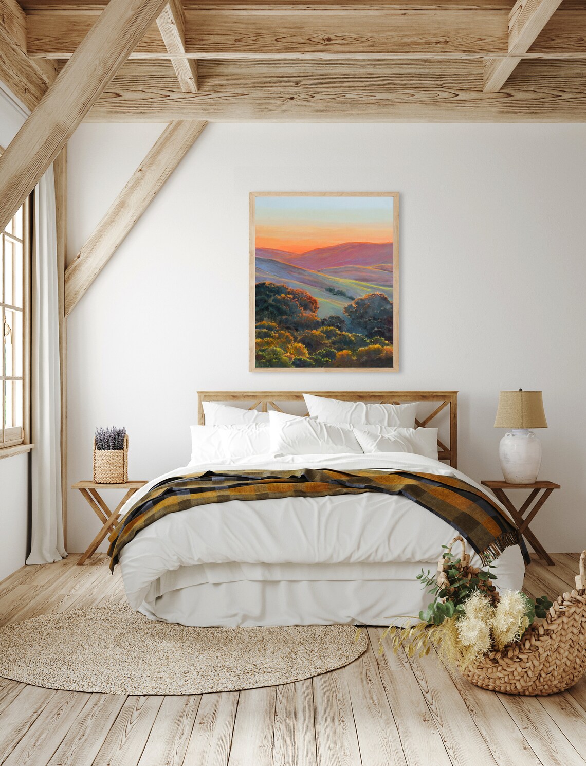California Hills Sunset Landscape Oil Painting Art Print - Image 3