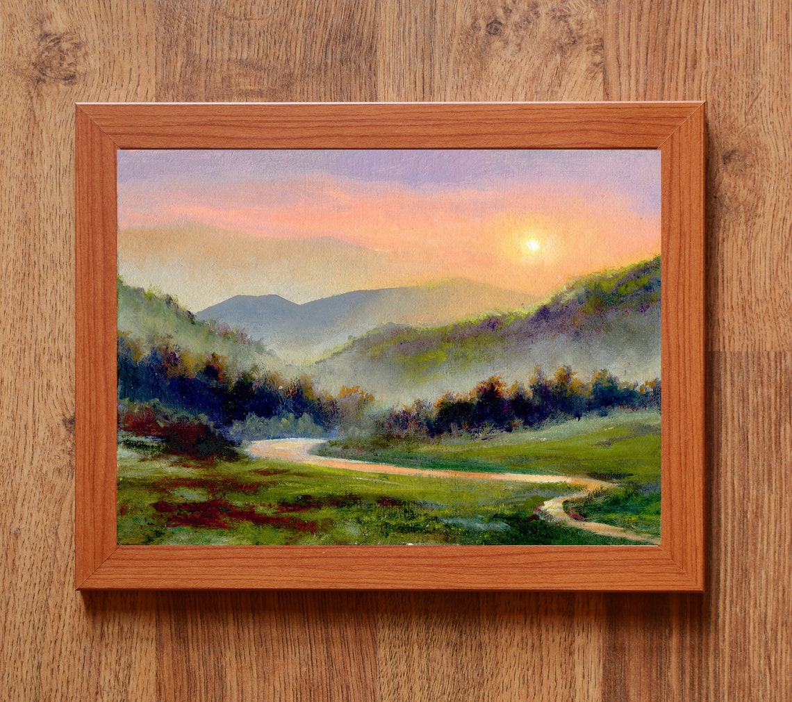 Misty Landscape Original Oil Painting Foggy Panoramic Scene Misty Mountains And Road Valley Art Hazy Nature Wall Art Foggy Forest Artwork - Image 4