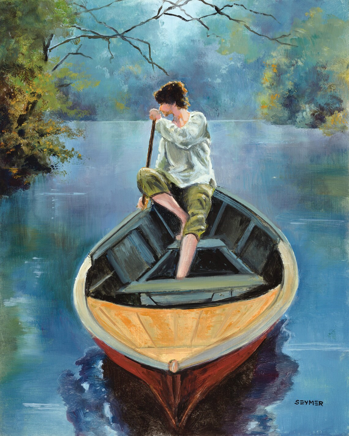 Fisherman Swamp Landscape Boats, Lake House Wall Art Print