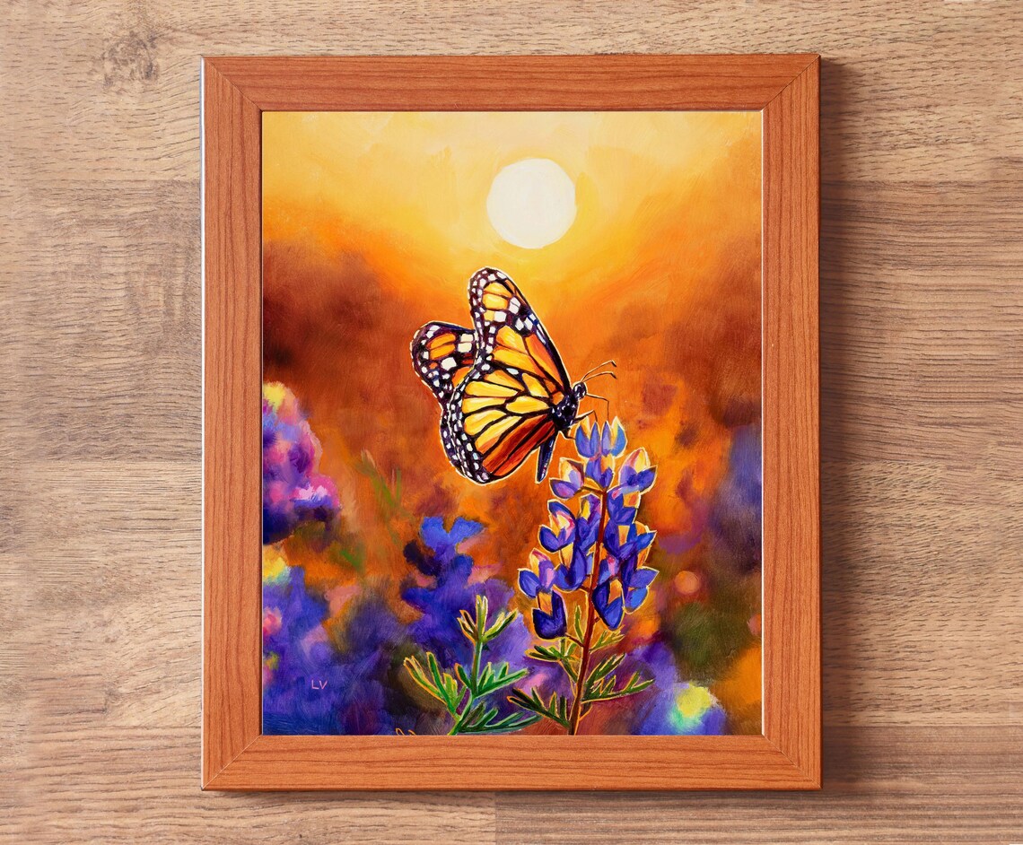Monarch Butterfly With Bluebonnets Art Print, Texas - Image 4