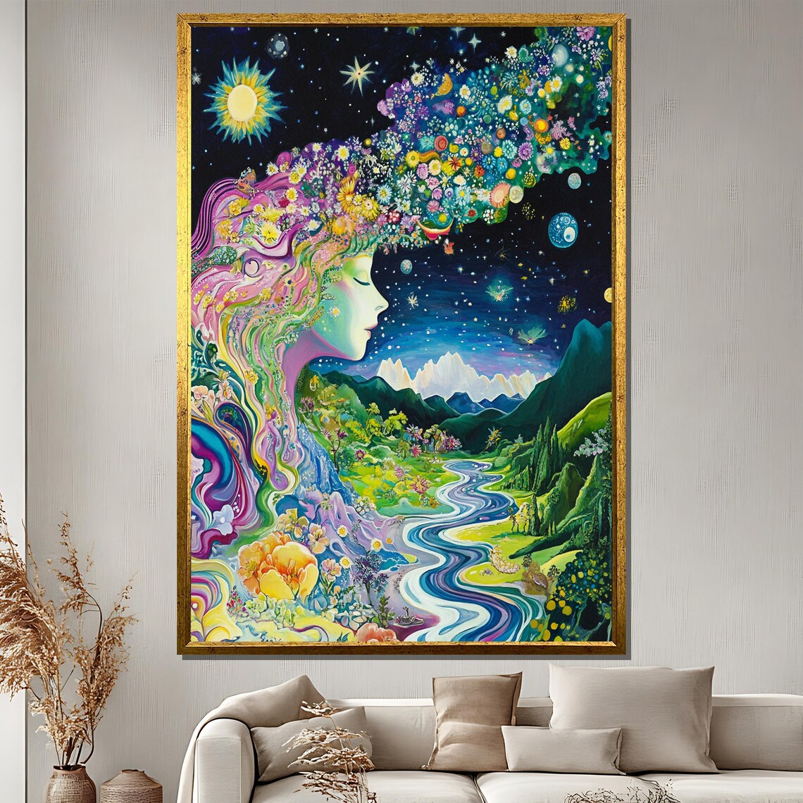 Fantasy Nature Goddess Painting, Surreal Landscape Art