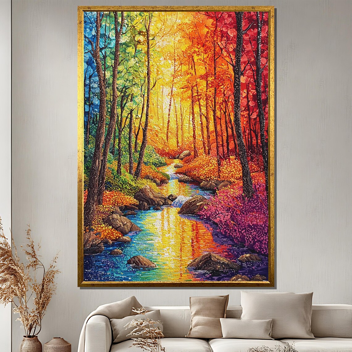 Colorful Forest Painting, Vibrant Autumn Landscape