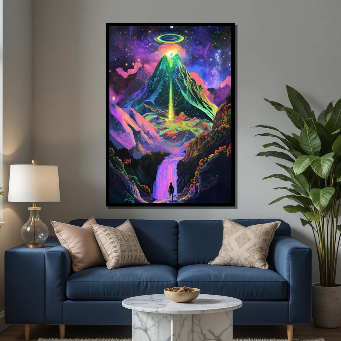 Psychedelic Mountain Painting Surreal Cosmic Landscape Art Vibrant Fantasy Wall Decor Unique Gift For Home - Image 2