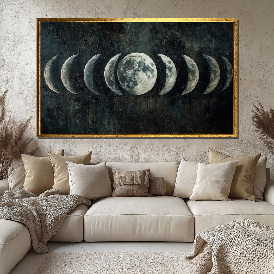 Mystic Moon Phase Wall Art Dark Lunar Print Full Moon Poster For Living Room Celestial Gift Home Decor