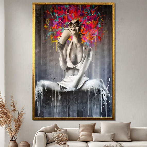 Girl With Colorful Graffiti Art Print Modern Urban Art Abstract Pop Art Contemporary Wall Decor Bold And Vibrant Artwork