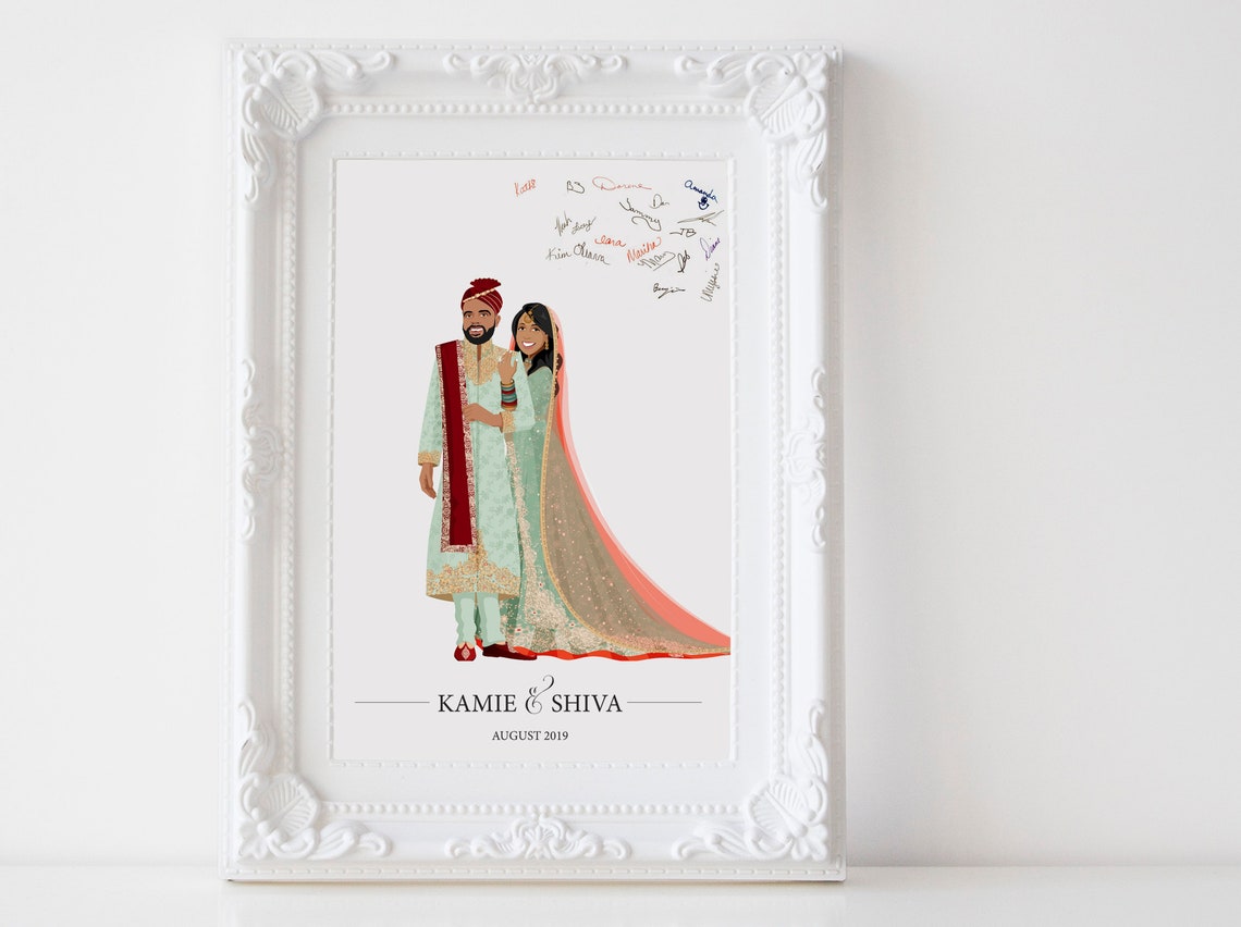 Indian Wedding Guest Book Alternative Couple Portrait Art Print - Image 2