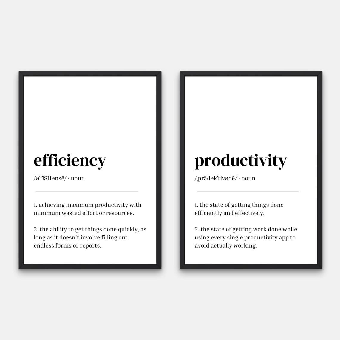 Efficiency Productivity Funny Definition Print Set of Two Office Decor