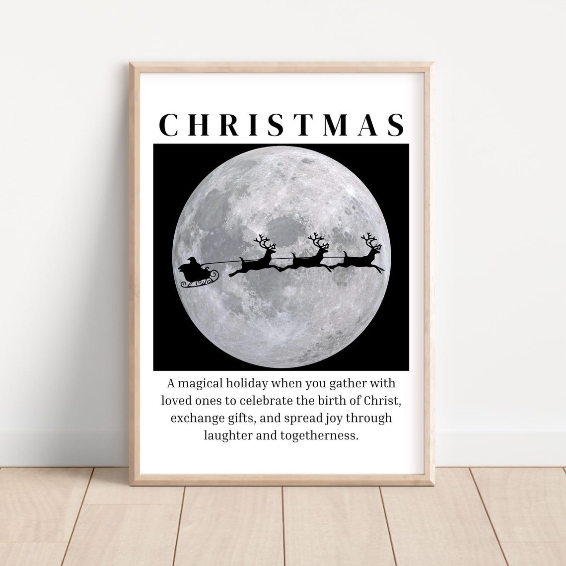 Christmas Definition Santa Sleigh Moon Silhouette Holiday Poster