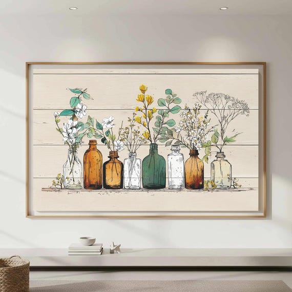 Botanical Glass Bottle Wall Art Rustic Farmhouse Print
