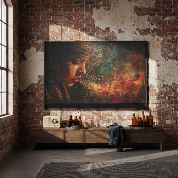 Abstract Face Portrait Fiery Dark Expression Modern Wall Art