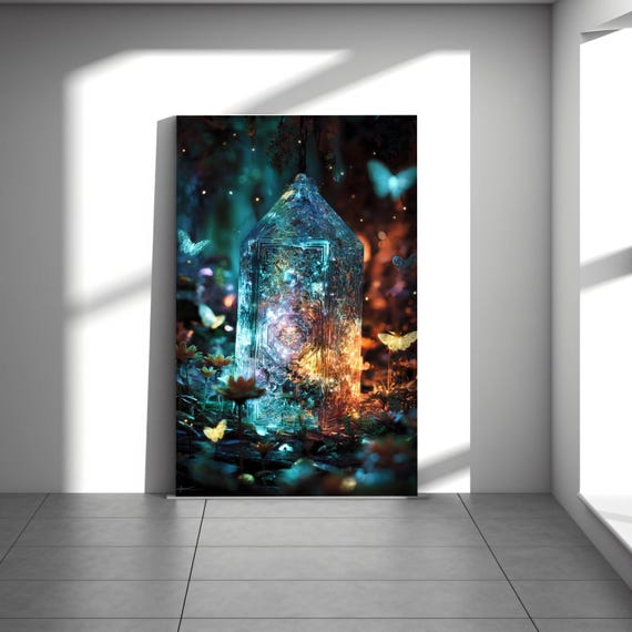 Crystal Lantern Fantasy Art Print Night Forest Wall Decor