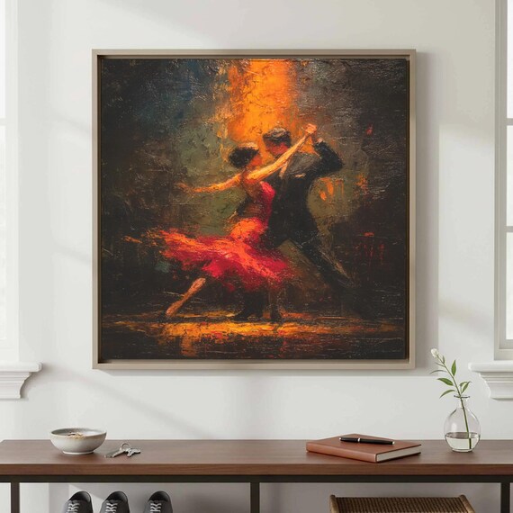Tango Dancers Red Dress Dramatic Oil Painting Passionate Poster