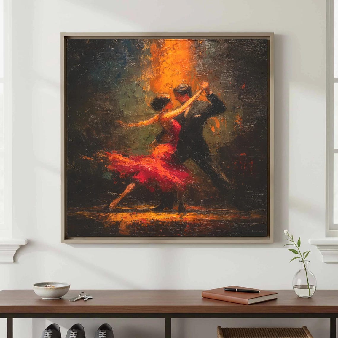 Tango Dancers Red Dress Dramatic Oil Painting Passionate Poster