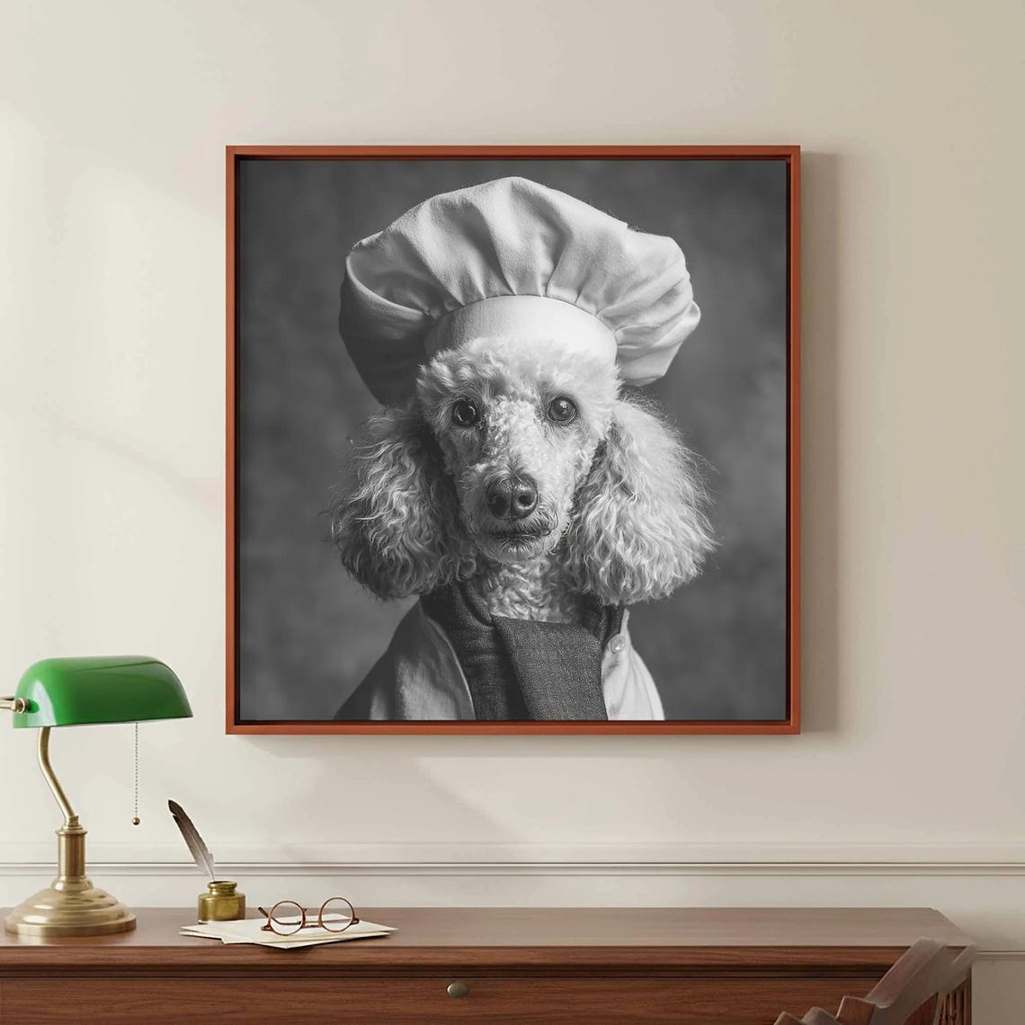 Funny Poodle Chef Black and White Dog Portrait Kitchen Wall Art