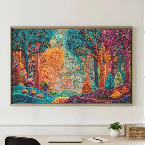 Abstract Swirl Forest Vibrant Colorful Psychedelic Tree Art Poster