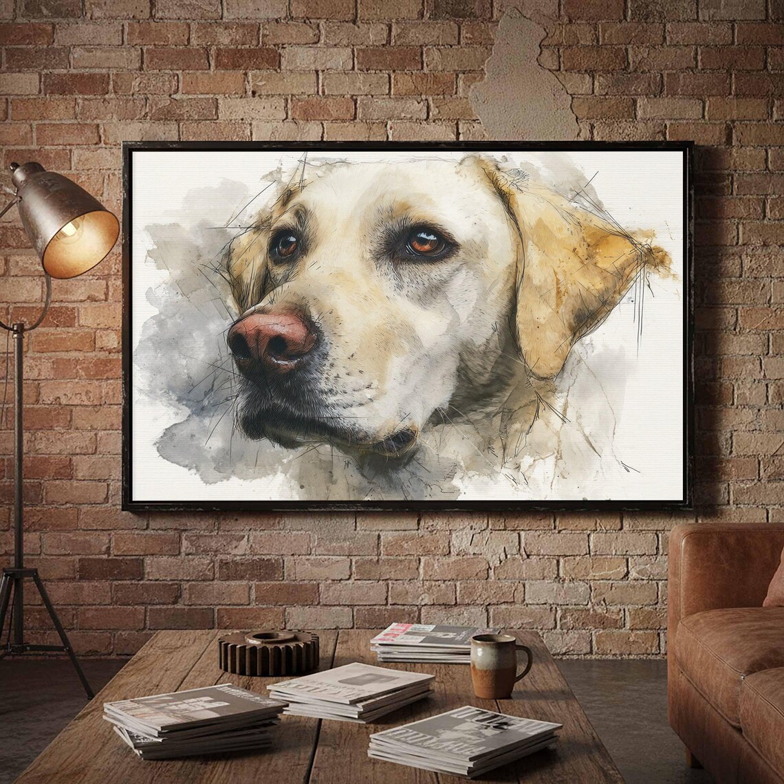 Labrador Retriever Portrait Watercolor Dog Face Animal Wall Art