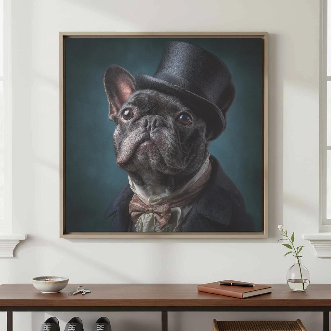 French Bulldog Gentleman In Top Hat Bow Tie Dapper Dog Portrait Poster