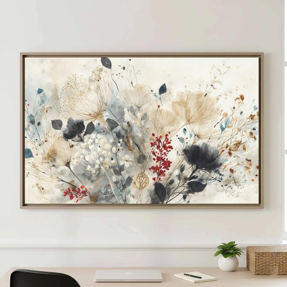 Abstract Floral Watercolor Wall Art Modern Gray Canvas Print