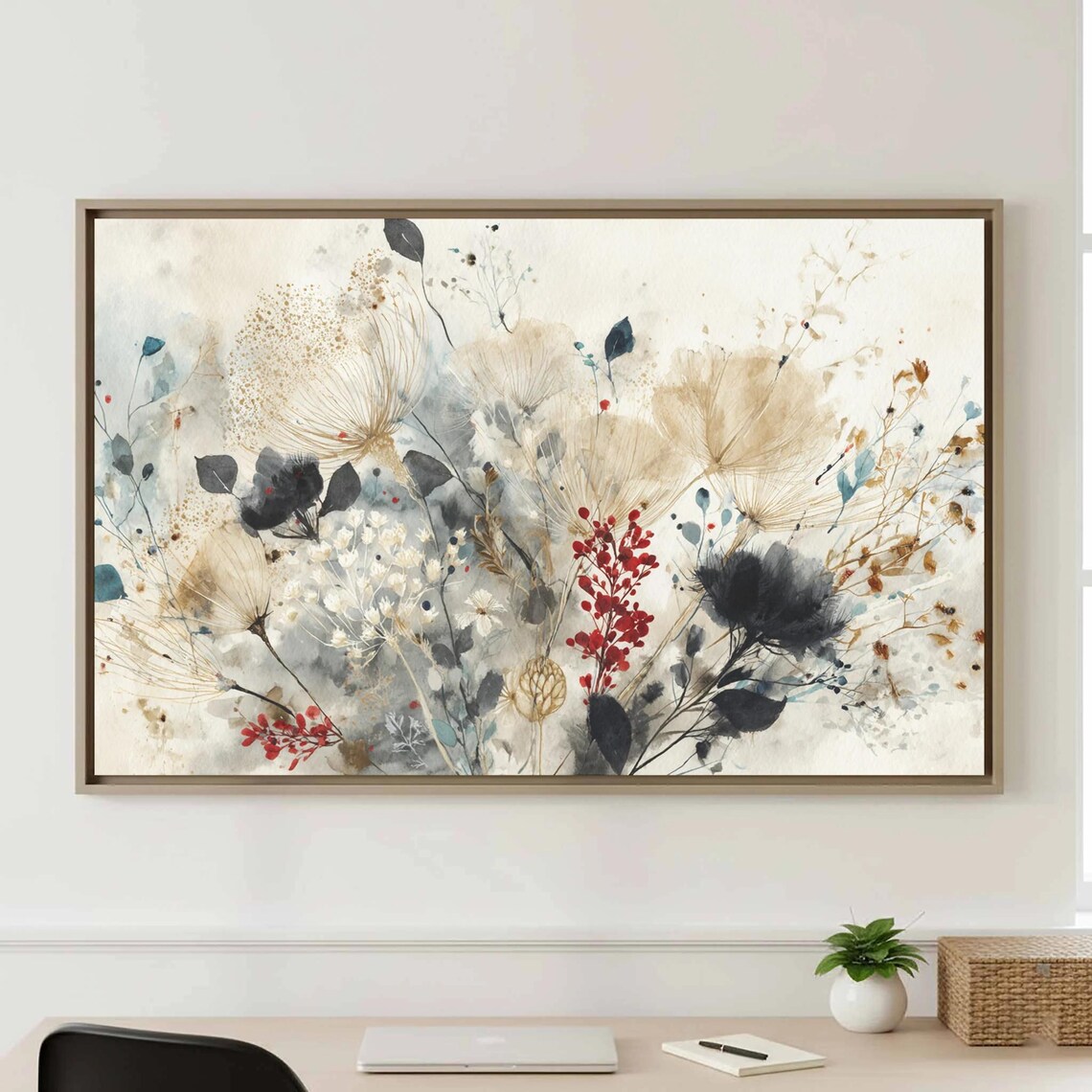 Abstract Floral Watercolor Wall Art Modern Gray Canvas Print