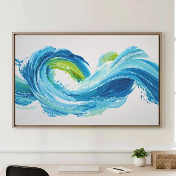 Abstract Blue Ocean Waves Bold Brushstrokes Coastal Art Poster
