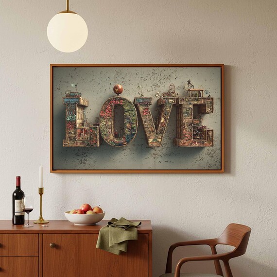 LOVE Typography Poster 3D Vintage Letters Collage Wall Decor