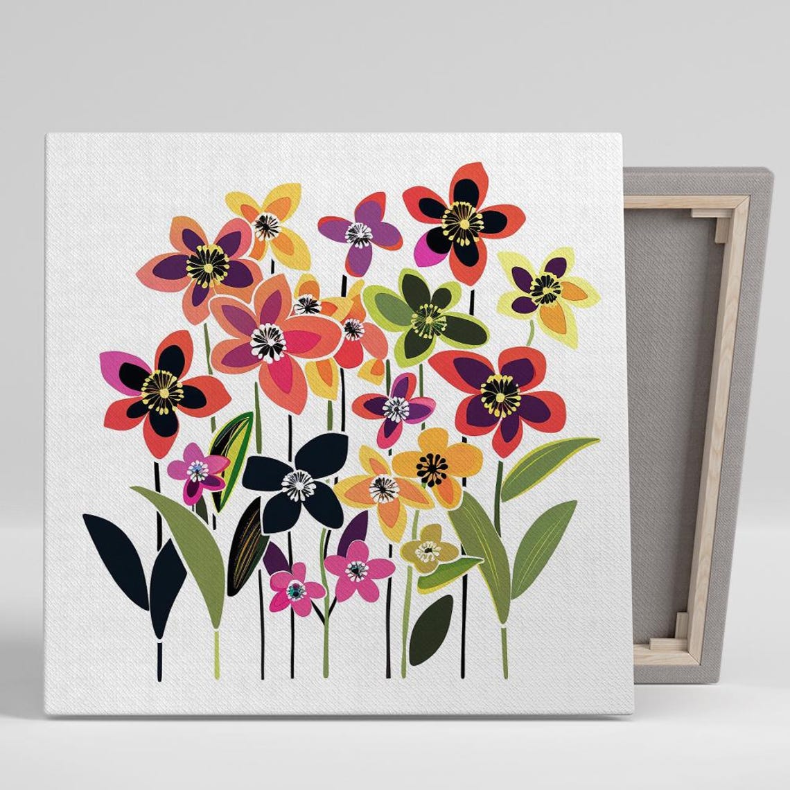 Bold Zinnia Bouquet Red Orange Purple Flat Illustration Poster