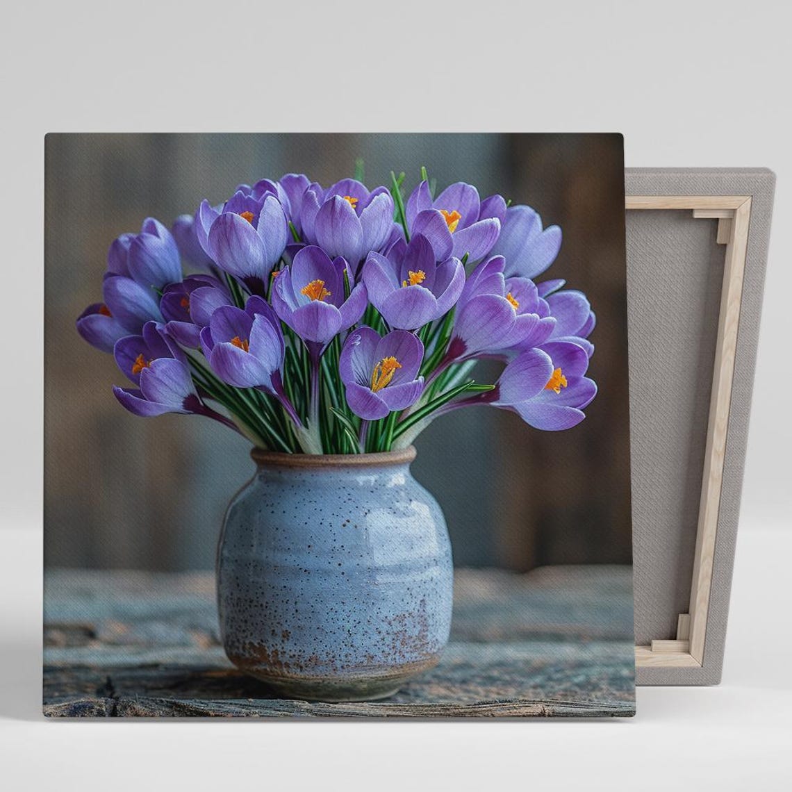 Purple Crocus Bouquet in Ceramic Vase Rustic Still Life Art Poster