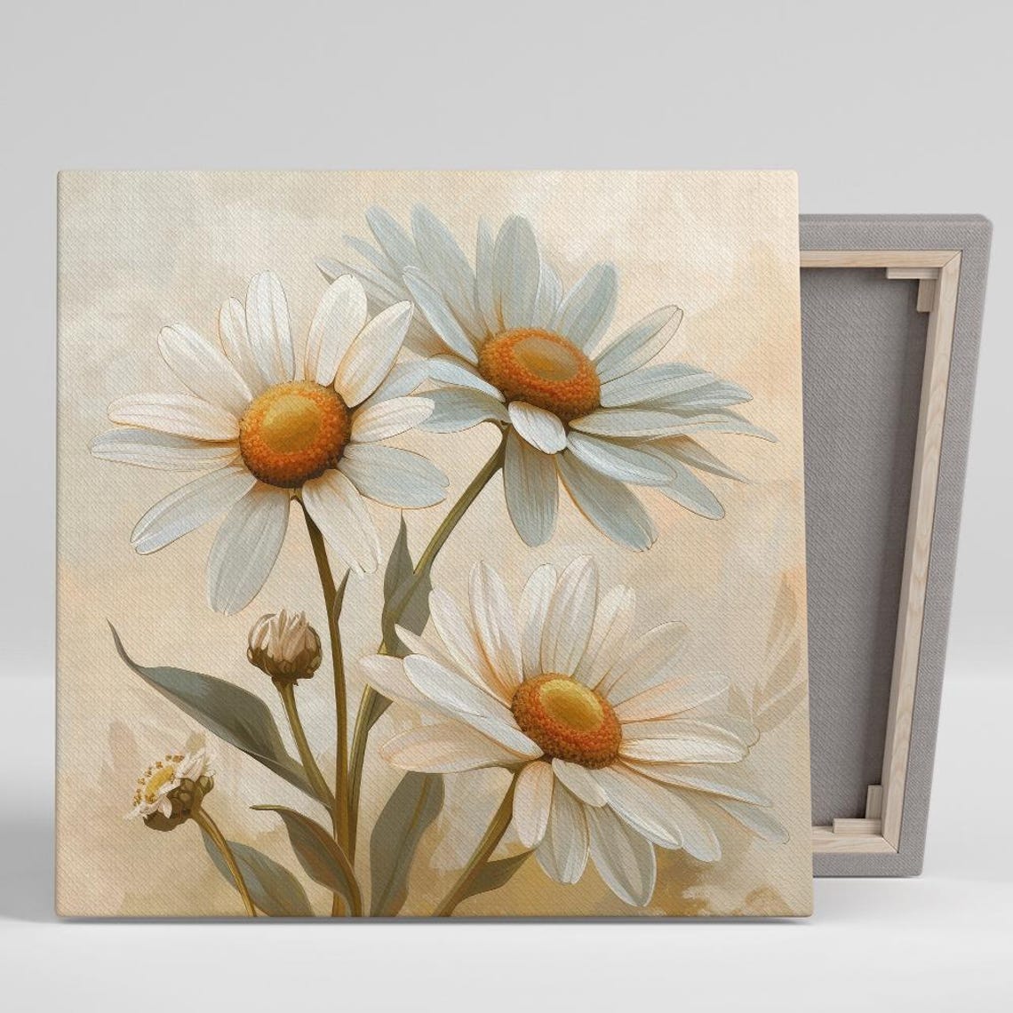 Soft White Daisies Golden Centers Cream Watercolor Floral Art Poster