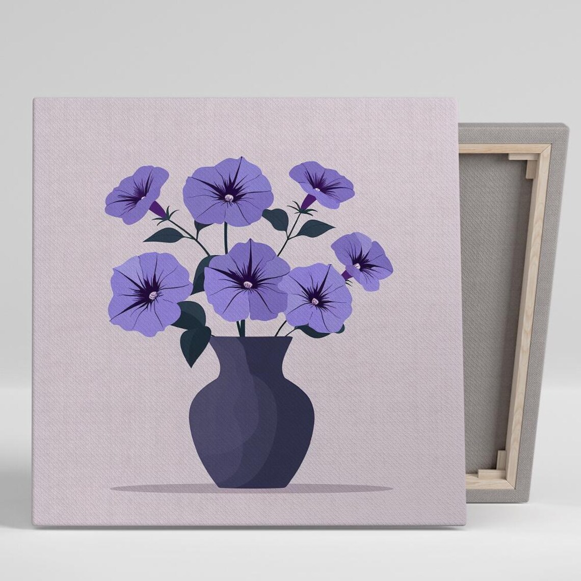 Purple Petunias in Navy Vase Minimalist Floral Illustration Art Poster