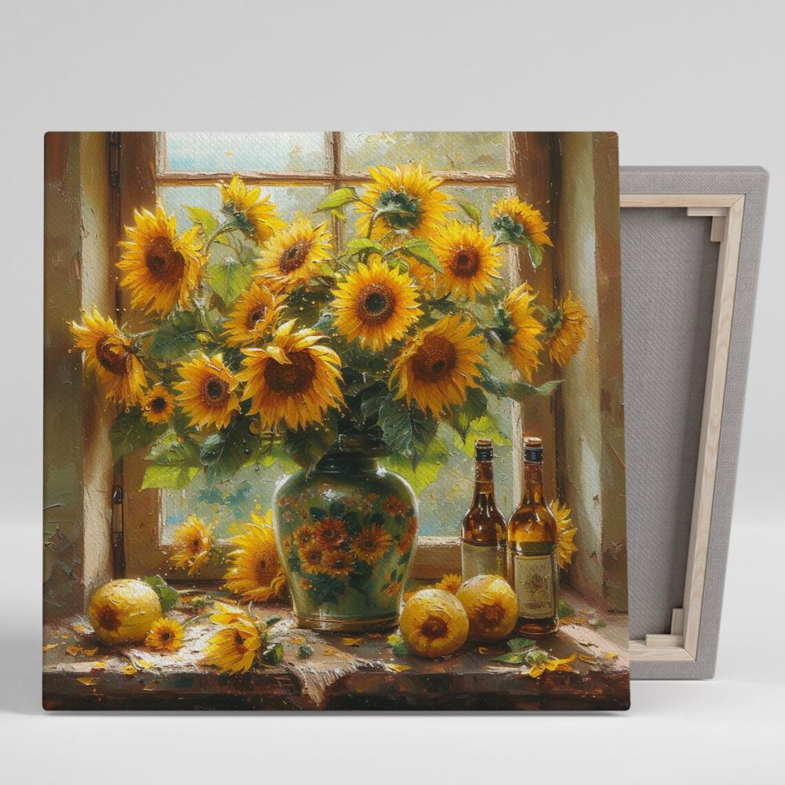 Sunflower Bouquet by Rustic Window Vintage Oil Painting Floral Print