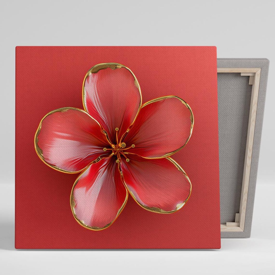 Red Hibiscus Gold Edge Bloom Red Background Glam Luxurious Poster