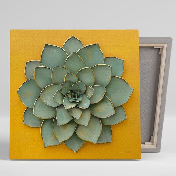 Succulent Wall Art Or Poster Contemporary Minimalist Decor Living Room Bedroom Office Entryway Green Yellow Teal Gold Geometric
