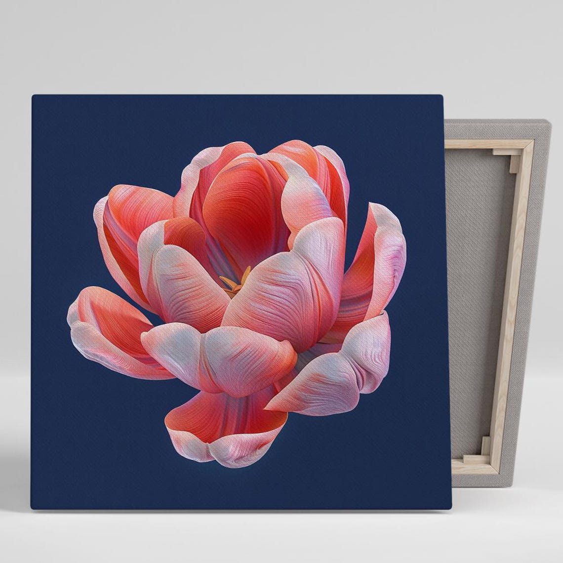 Coral Tulip Bloom Macro Navy Dark Elegant Modern Floral Print
