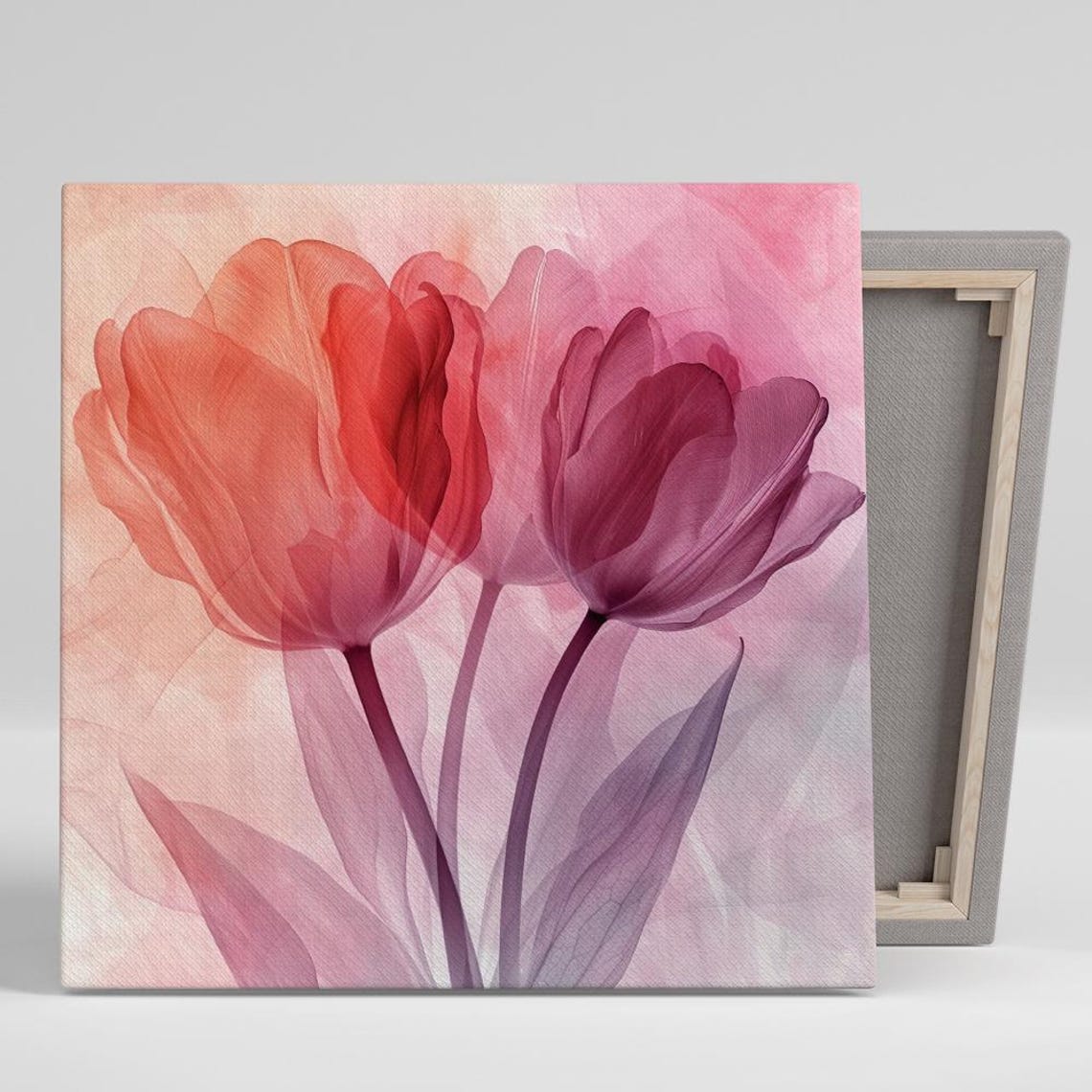 Pink Tulips Translucent Watercolor Dreamy Ethereal Floral Wall Art