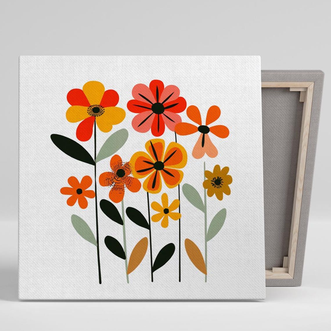 Retro Mid Century Modern Flower Bouquet Orange Red Floral Poster