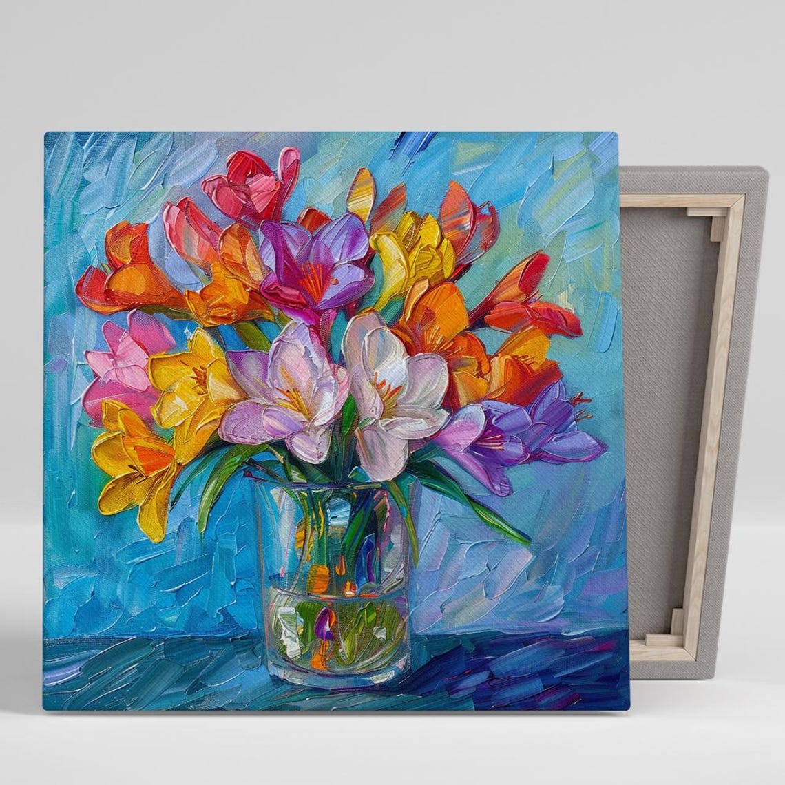 Tulip Burst Bright Colorful Blooms Glass Vase Floral Art Poster