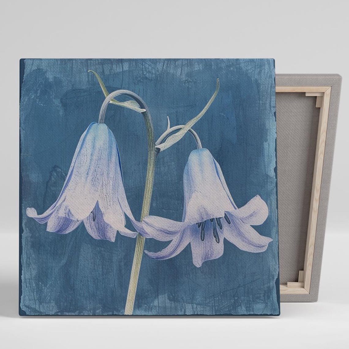 Pale Blue Lilies Textured Navy Background Minimalist Floral Poster