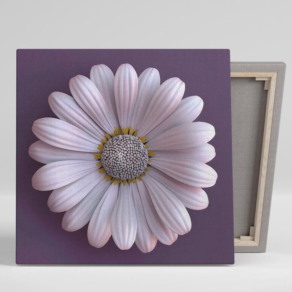 White Daisy Grey Textured Center Purple Minimalist Botanical Poster